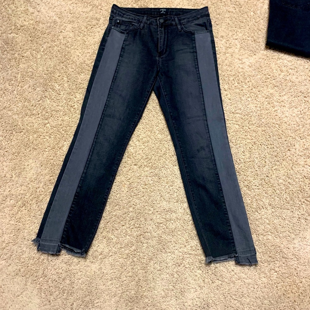 Black and gray raw hem pants